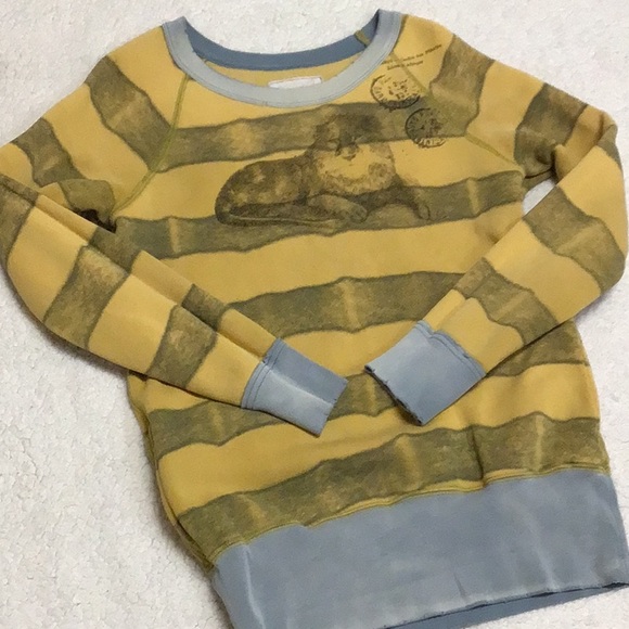 We The Free People S/P Womens Yellow Blue Striped Lion Distressed Sweater - Picture 1 of 11